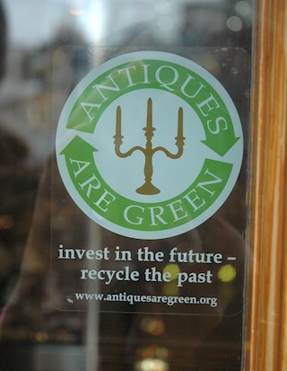 "Antiques are green" - seen on a shop window on Portobello Road